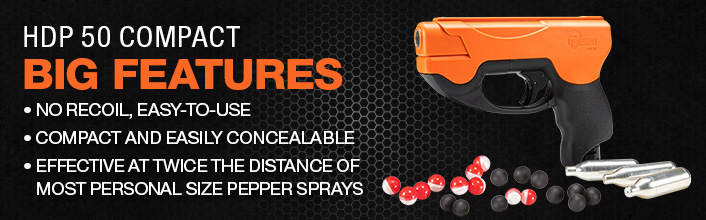 HDP Compact Big Features. No recoil, easy-to-use. Compact and easily concealable. Effective at twice the distance of most personal size pepper sprays.
